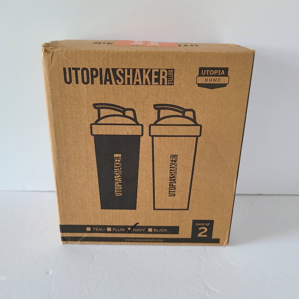 UTOPIA HOME 24 OUNCES PROTEIN SHAKER BOTTLE 2-PACK (BLUE & CLEAR)-NEW